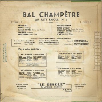 [Pochette de Bal champtre au Pays Basque n 4 (l’orchestre RAMUNTCHO (de Saint-Jean-Pied-De-Port)) - verso]