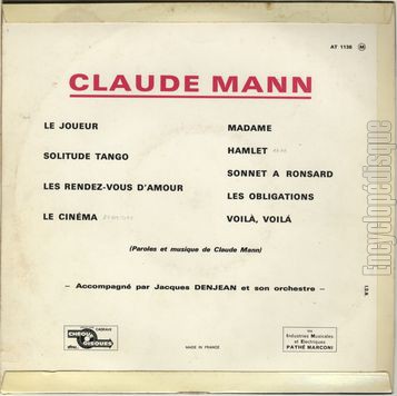 [Pochette de Le joueur, Madame, Hamlet… (Claude MANN) - verso]