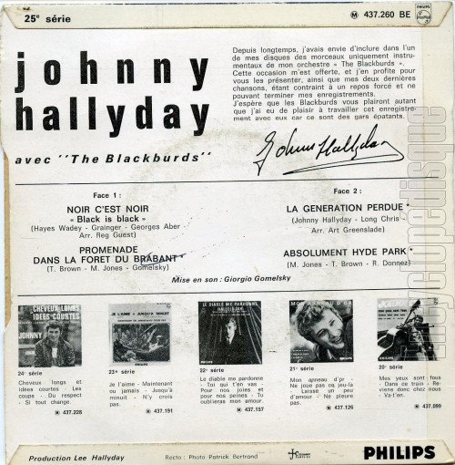 Noir c&rsquo;est noir - Johnny HALLYDAY (verso)