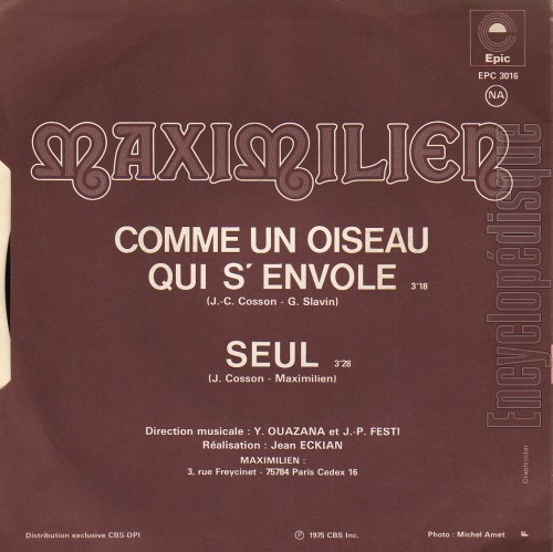 Comme un oiseau qui s&rsquo;envole - MAXIMILIEN (verso)