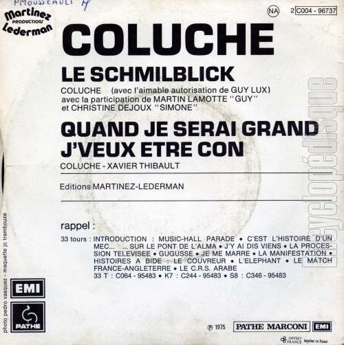 Le schmilblick - COLUCHE (verso)