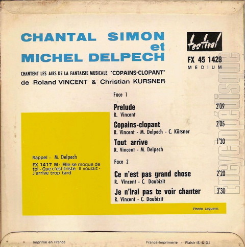 Copains-clopant - Michel DELPECH et Chantal SIMON (verso)