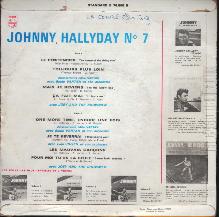 N� 7 - Johnny HALLYDAY (verso)