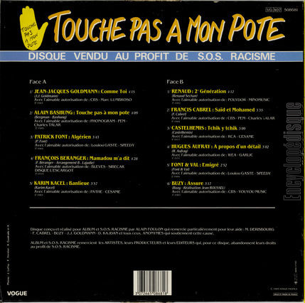 [Pochette de Touche pas  mon pote (COMPILATION) - verso]