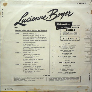 [Pochette de Chante ses derniers succs (Lucienne BOYER) - verso]