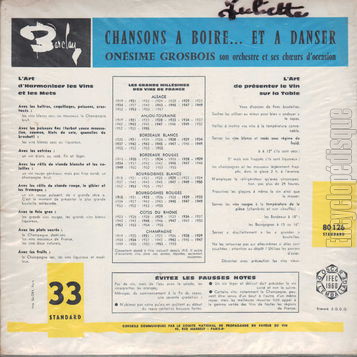 [Pochette de Chansons  boire… et  danser (Onsime GROSBOIS (Franois VERMEILLE)) - verso]