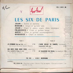 [Pochette de Je m’ennuie (Les SIX DE PARIS) - verso]