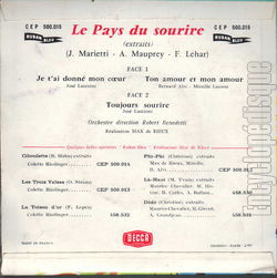 [Pochette de Le pays du sourire (OPRETTES) - verso]