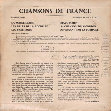 [Pochette de Chansons de France (Les ENFANTS DES COLES DE LOU) - verso]