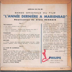 [Pochette de L’Anne dernire  Marienbad (B.O.F.  Films ) - verso]