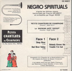 [Pochette de Essais de negro spirituals traditionnels (MANCANTERIE DE CHAMPAGNE / LE SAVIGNAC JAZZ’ GROUP’) - verso]