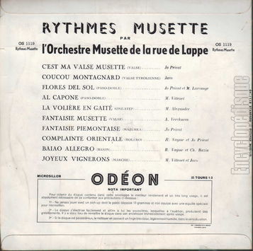 [Pochette de Balajo - Rythmes musette (ORCHESTRE MUSETTE DE LA RUE DE LAPPE) - verso]