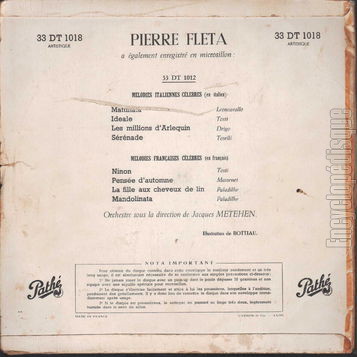 [Pochette de Mlodies latines (Pierre FLETA) - verso]