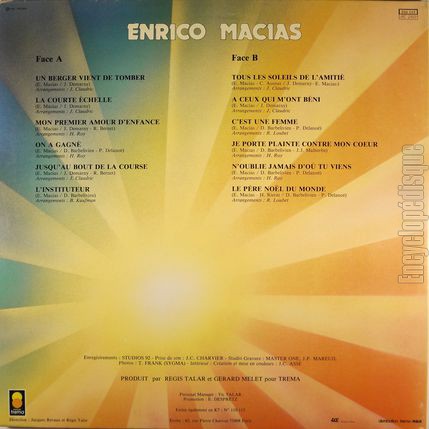 [Pochette de Un berger vient de tomber (Enrico MACIAS) - verso]