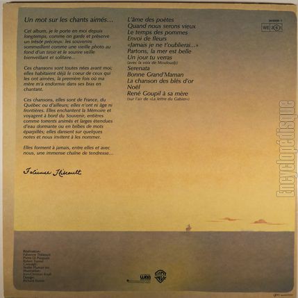 [Pochette de Les chants aims (Fabienne THIBEAULT) - verso]