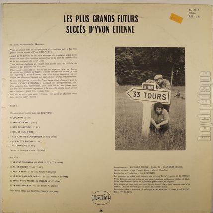 [Pochette de Ses plus grands futurs succs (Yvon TIENNE) - verso]