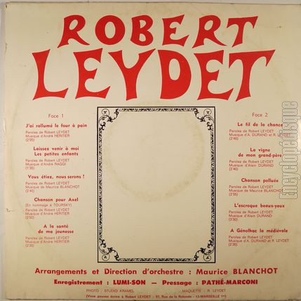 [Pochette de Du pain, du vin, des femmes, des copains (Robert LEYDET) - verso]
