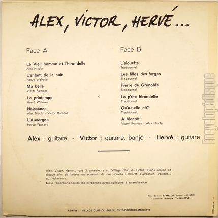[Pochette de Le vieil homme et l’hirondelle / L’enfant de la nuit / Ma belle … (ALEX, VICTOR, HERV…) - verso]