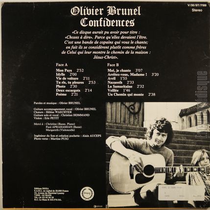 [Pochette de Confidences (Olivier BRUNEL) - verso]