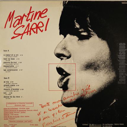 [Pochette de  cœur et  cri (Martine SARRI) - verso]