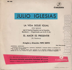 [Pochette de La vida sigue igual (Julio IGLESIAS) - verso]