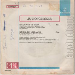 [Pochette de Me olvide de vivir (Julio IGLESIAS) - verso]