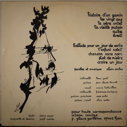 [Pochette de Chansons de la rue (Alain COULAS) - verso]