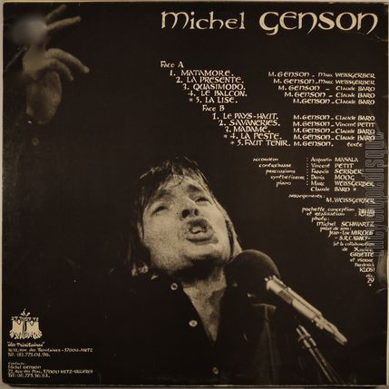 [Pochette de Matamore, La prsente, Quasimodo… (Michel GENSON) - verso]