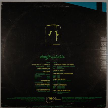 [Pochette de Claustrophobie (Olivier LATASTE) - verso]