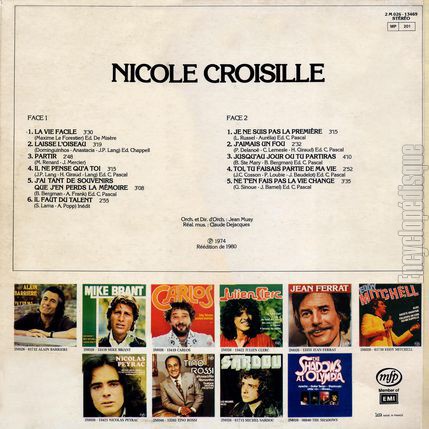 [Pochette de Il ne pense qu’ toi, La vie facile… (Nicole CROISILLE) - verso]