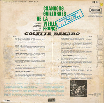 [Pochette de Chansons gaillardes (Colette RENARD) - verso]