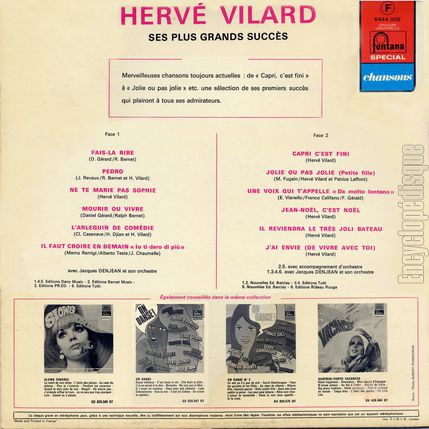 [Pochette de Ses plus grands succs (Herv VILARD) - verso]
