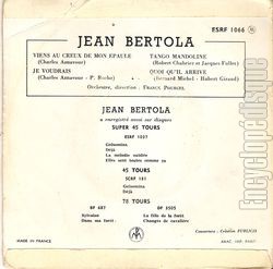 [Pochette de Viens au creux de mon paule (Jean BERTOLA) - verso]