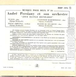 [Pochette de Joue Django Reinhardt - Musique pour deux n 16 (Andr PERSIANY) - verso]
