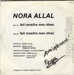 [Pochette de Fait renaitre mes rves (Nora ALLAL) - verso]