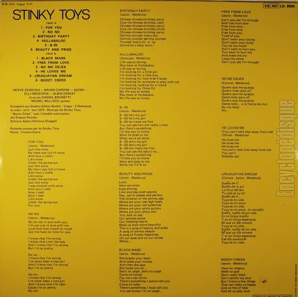 [Pochette de Fo you / Non no / Birthday party (STINKY TOYS) - verso]
