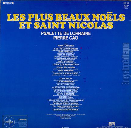 [Pochette de plus beaux nols et Saint Nicolas (PSALETTE DE LORRAINE - Pierre CAO) - verso]