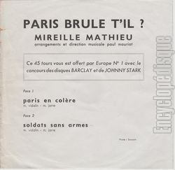 [Pochette de Paris brle-t-il ? (Mireille MATHIEU) - verso]