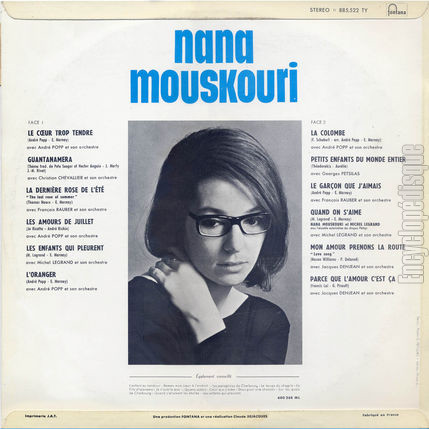 [Pochette de Le cœur trop tendre, L’oranger, La colombe… (Nana MOUSKOURI) - verso]
