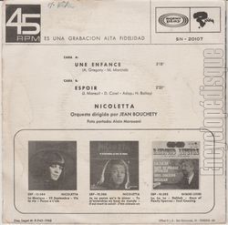 [Pochette de Une enfance (NICOLETTA) - verso]