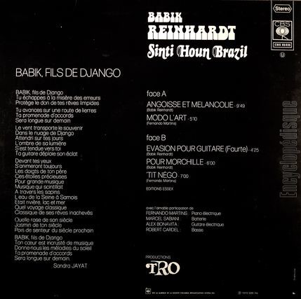 [Pochette de Sinti Houn Brazil (Babik REINHARDT) - verso]