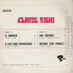 [Pochette de Le bonheur (Claude RIGHI) - verso]
