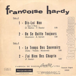 [Pochette de Dis lui non (Franoise HARDY) - verso]
