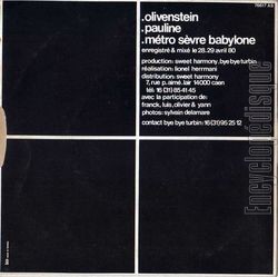 [Pochette de Olivenstein (BYE BYE TURBIN) - verso]