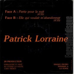 [Pochette de Partie pour la nuit (Patrick LORRAINE) - verso]