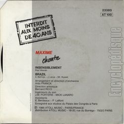 [Pochette de Insensiblement (MAXIME (2)) - verso]