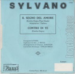 [Pochette de Il segno del amore (SYLVANO (2)) - verso]