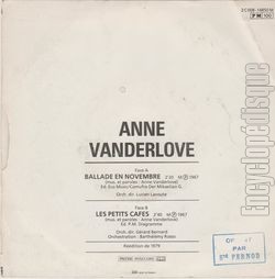 [Pochette de Ballade en novembre (Anne VANDERLOVE) - verso]