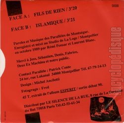 [Pochette de Fils de rien (Les PARALLLES DE MONTSGUR) - verso]