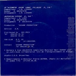 [Pochette de S’aimer sur une plage (Barbara et Xzan GOLDSTEYN) - verso]